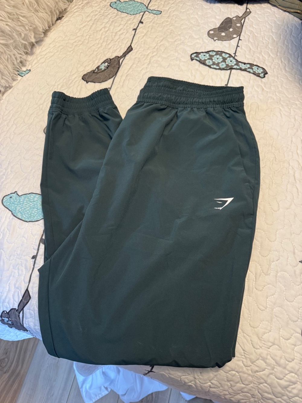 Gymshark Dark Green Track Pants with White Logo